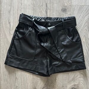 Zara Black High Waist Faux Leather Shorts. Never worn. Size M. RP $60